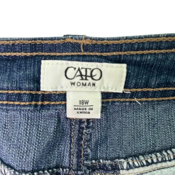 CATO Woman Denim Midi Skirt Size 18W Dark Wash A-Line Panel Stitch Stretch - Picture 4 of 7